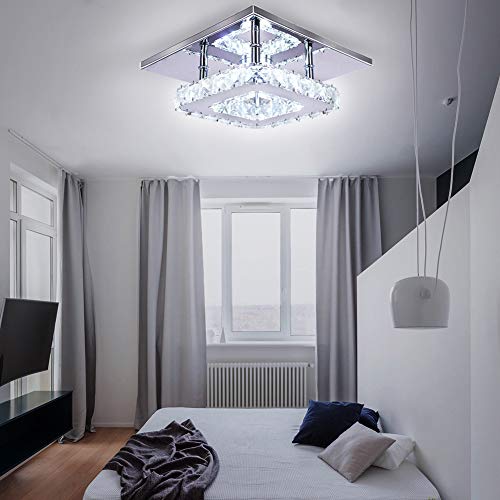 Modern Crystal Ceiling Light Led Mini Square Chandelier Flush Mount Ceiling Light Fixture Stainless Steel For Hallways, Bedroom, Foyer (Cool White) #TOP3