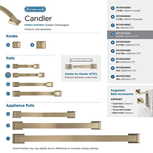 Image of Amerock | Cabinet Pull | Golden Champagne | 3-3 /4 inch (96 mm) Center to Center | Candler | 1 Pack | Drawer Pull | Drawer Handle | Cabinet Hardware
