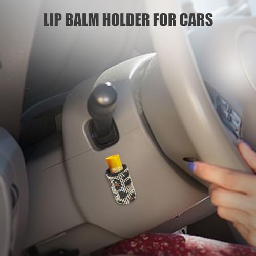 Image of Upright Car Chapstick Holder, Bling Insulating Lip Balm Holder,Rhinestone Car Accessories for Women Interior ,Suitable for Most Vehicles. (Leopard print)