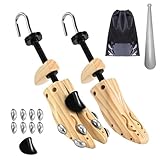 Gobiteli Wooden Shoe Stretcher, Pair of 4-Way Widener Length Expander Shoe Tree With Metal Plug for Men (L for Men's Size US 10-14)