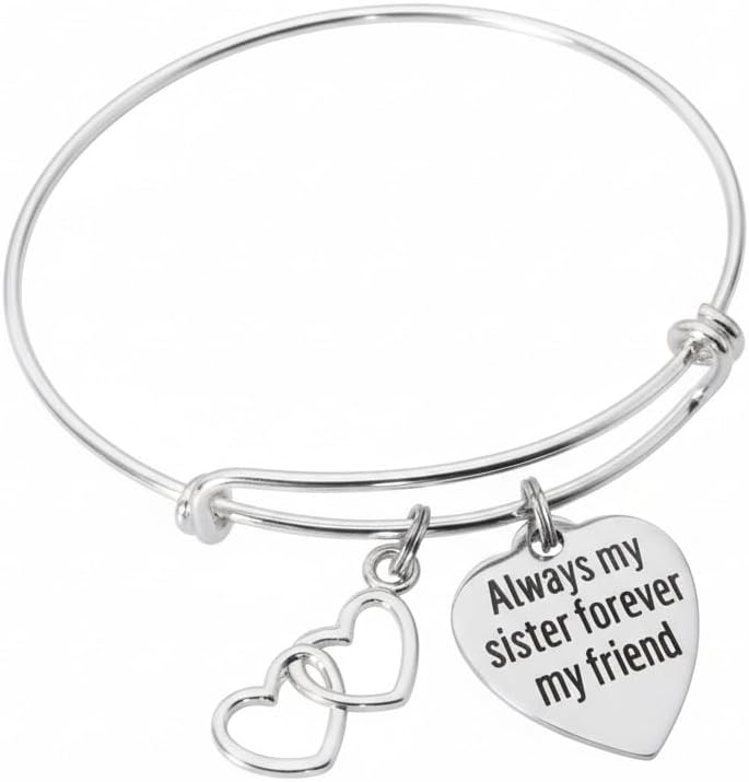 Always My Sister Forever My Friend Charm Bracelet Silver Adjustable Bangle Sister Gift