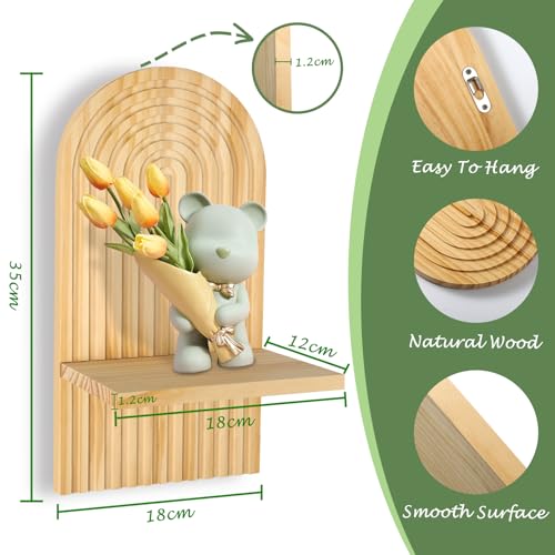 Omtofo 2 Stück Wandregal Holz Boho Wanddeko Holz Wand Deko Kinderzimmer Wand Regale Klein Pflanzregal für Wohnzimmer Schlafzimmer (Natur)