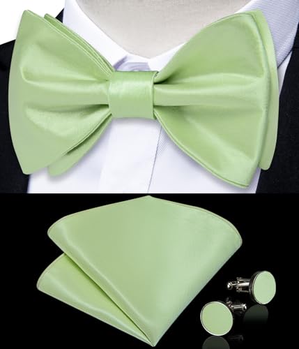 Image of DiBanGu Satin Bow tie Self-Tied Bowtie Set for Men Wedding Prom | Solid Color,Skin-Friendly,Versatile Accessory,Lapel Pin,Pocket Square,Cufflinks,School Dance,Banquet,Dinner,Celebration