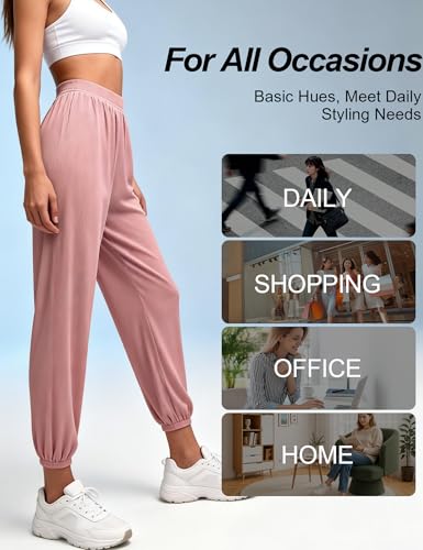 Image of Venzina Track Pants for Women Joggers Pants for Women 5C Ice Silk Cooling Tapered Slimming Ankle Pants with Elastic Waistband for Gym Workout Running Travel