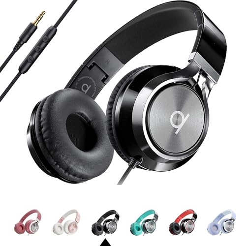 ARTIX CL750 Wired Headphones with Mic & Volume Control — Noise Isolating On-Ear Headphones for Computer and Laptop Wired, Plug in Corded Headphone Over Ear with Wire (Foldable, Aux Jack 3.5mm)
