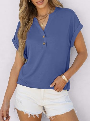 ANRABESS Womens Short Sleeve Henley Tops V Neck Dressy Casual Blouses Summer Trendy Tee Shirts 2025 Vacation Fashion Clothes Blue XX-Large - 5