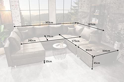 Riess Ambiente Modernes XXL Sofa Kent 303cm Taupe Federkern inkl. Hocker und Kissen Wohnlandschaft Schlafsofa Schlafcouch Couch Ecksofa mit Schlaffunktion – Bild 4
