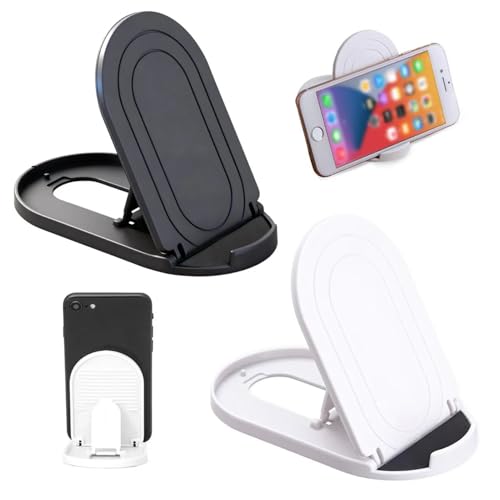 ROHMERIQUE 2pcs Adjustable Foldable Cell Phone Stands for Easy Viewing and Hands-Free Use, Universal Portable Multi-Angle Mobile Phone Holder for iPhone, Samsung Galaxy, Desktop(Black& White)