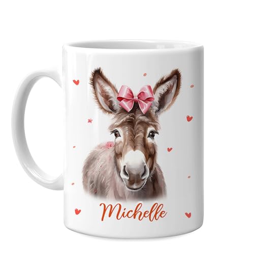Hyturtle Personalized Gifts Donkey Lover - Donkey Love Hearts Custom Name Ceramic Coffee Mug Cup 11oz 15oz - Cute Animal Lovers Gifts For Women, Girlfriend On Birthday, Christmas, Valentine