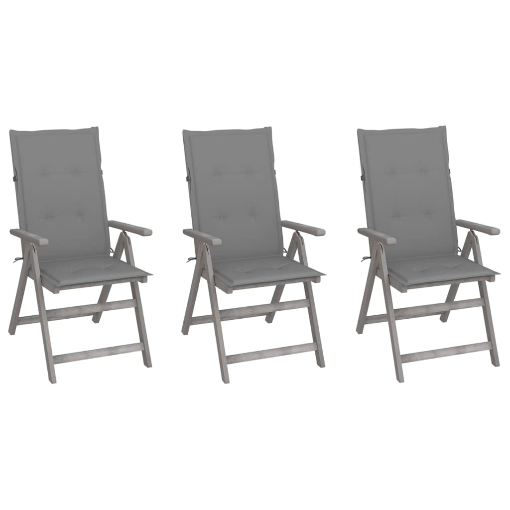 Chaise de jardin réglable acacia lot de 3 fauteuils extérieurs pliants dossier haut gris