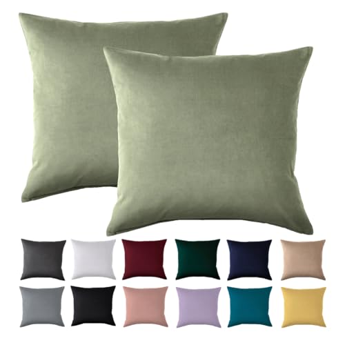 Image of Cushion Cover 80 x 80 cm, Set of 2 - Pillowcases 80 x 80 cm Sage Green for Pillows, 100% Microfibre Cushion Cover, Non-Iron and Wrinkle-Free with Zip