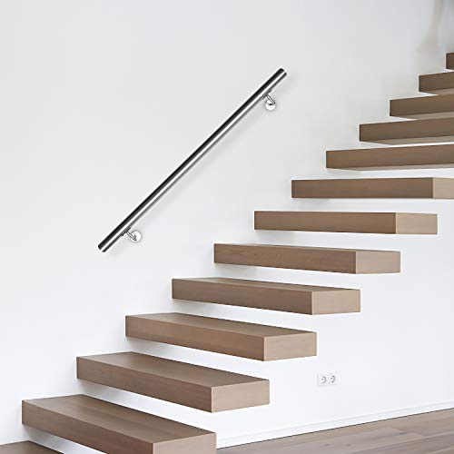 Rampe d'escalier en acier inoxydable Lospitch de 180 cm avec support mural complet - 7