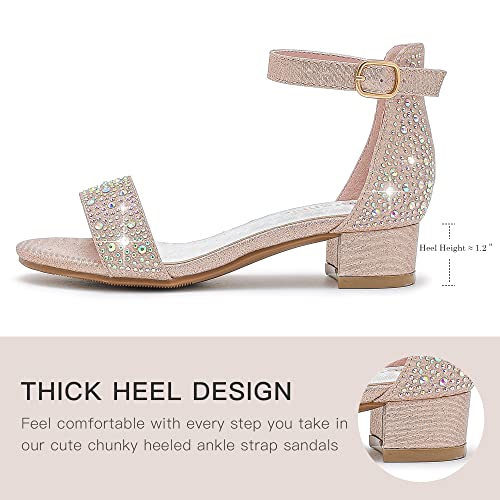 Image of Dufannie Girls Sandals Low Heels Dress Pump Ankle Strap Open Toe Flower Girl Wedding Party for Toddler Little Big Kid