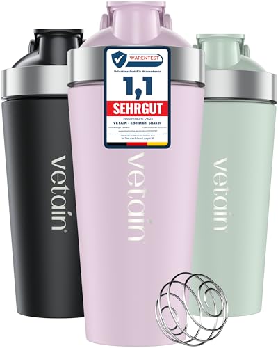 VETAIN Protein Shaker Rosa - 700ml - 100% Auslaufsicher - Premium Edelstahl Shaker mit Mixball - Außen gravierte Messskala - Frei von BPA & DEHP - Spülmaschinenfest, robust & langlebig