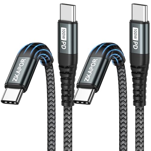 ZKAPOR Cable USB C a USB C [2Pack 2M], Cable USB C a USB C Carga Rapida 100W Cable Tipo C Trenzado Nylon para iPhone 15/15 Pro Max, Samsung Galaxy S23/S22 Pad Pro, Air, Huawei P40 /Mate 60, Pixel