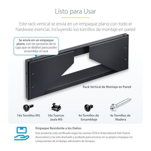 Soporte Mural Vertical 4U de acero resistente StarTech con capacidad de 55kg 5