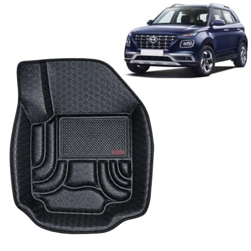 Image of OTO2EYE Car Floor Mat 4.5D Compatible for Hyundai Venue (2022 to 2025) All Model, 100% Waterproof Tray Shape, Set of 3 Pieces, Top Notch PVC 4.5D Foot Mats, Washable, 1 Year Warranty