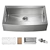 KIBI K1-SF36T Single Bowl Stainless Steel Farmhouse Kitchen Workstation Sink Apron Front 36 inch with Bottom Grid, Strainer, Solid Oak Cutting Board and Colander | 10" Deep Bowl | 3.5" Drain Opening