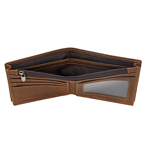 Polare Cowhide Genuine Natural Crazy Horse Leather Rfid Blocking Bifold Wallet For Men #TOP4