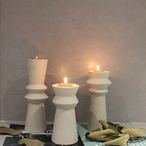 Cream Candle Holders For Pillar Candles, Ceramic Candlestick Holder Set Of 3, Tea Light Candle Holder Table Centerpiece, Minimalist Tall Candle Stand For Taper Candles Home Décor Wedding #TOP3