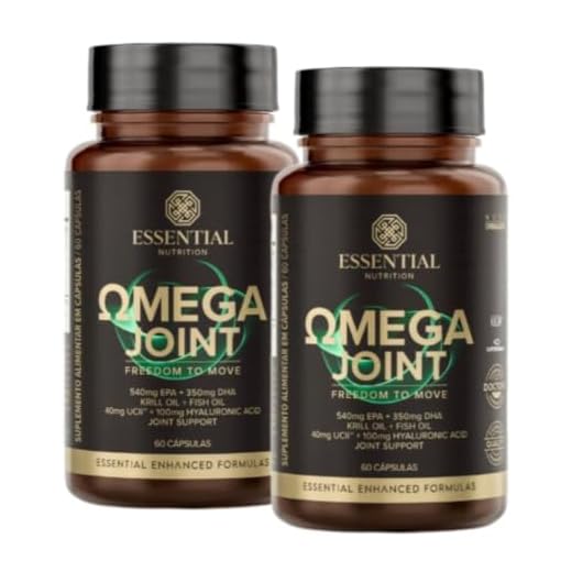 Kit 2x Omega Joint Essential Nutrition – 60 Cápsulas por Frasco, Ômega 3 EPA 540mg + DHA 350mg, com Ácido Hialurônico e Colágeno Tipo II
