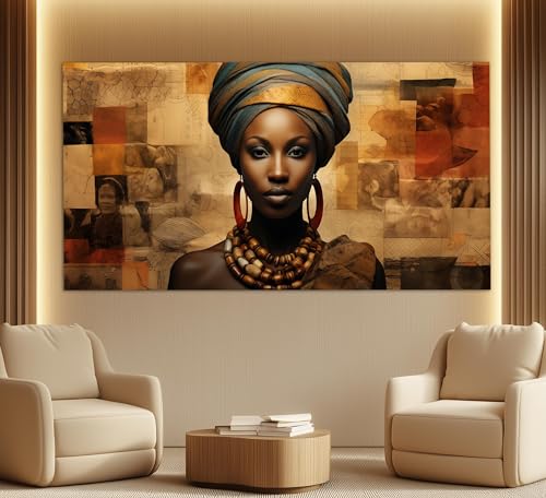 Portrait femme africaine sur toile 40x80cm avec cadre intérieur style peinture à l'huile