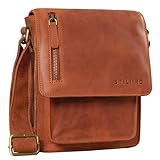 STILORD 'Finn' Bolso Mensajero Mediano de Piel Vintage para Mujeres y Hombres Bolsa de Hombro o Bandolera Mariconera Tablet de 8.4” auténtico Cuero Color:Andorra - marrón