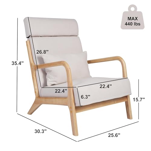 Sillón moderno de madera sólido beige miniatura 2
