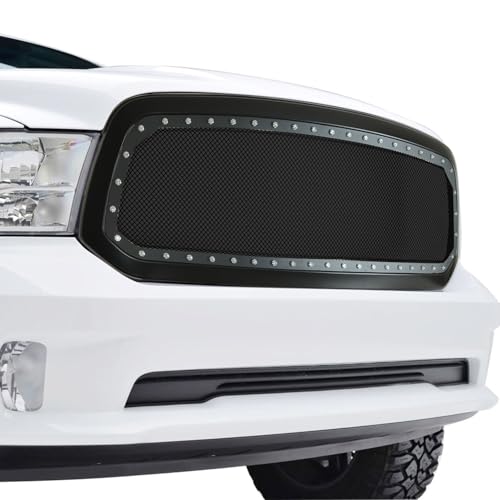 EAG Rivet Mesh Complete Grille Replacement with Matte Black ABS Shell Fit for 13-18 Ram 1500