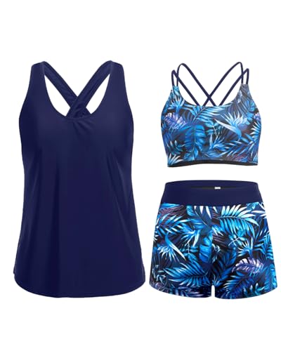 Image of Holipick 3 Piece Tankini Swimsuits for Women Tummy Control Bathing Suits Swim Tank Top with Bra Boy Shorts Teen Swimwear 2026
