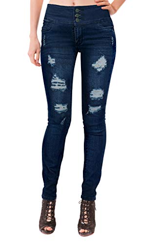 Hybrid & Company Women Fashion Destructed Skinny Jeans High Waist Stretch Denim Pants