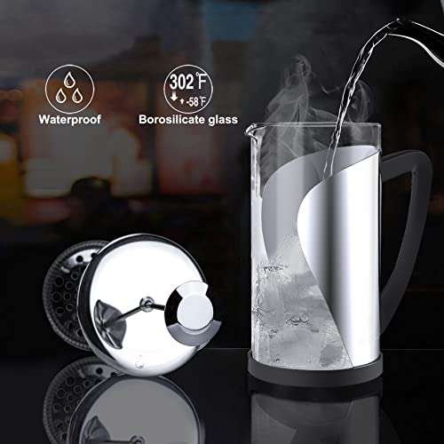 2-Lok French Press Coffee Maker 34 Oz Large Capacity, Glass Stainless Steel Coffee Press Cold Brew Heat Resistant Borosilicate Coffee Pot For Camping/Travel #TOP3