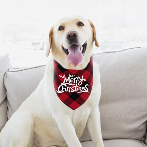 Heyiminy Bandana de Natal Xadrez Vermelha Preta para Cachorros, Bandana de Natal para Cachorros, Ban