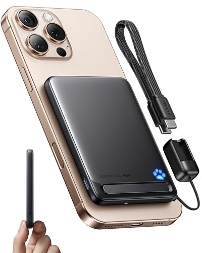 INIU Qi2 Certified 20W Magnetische Powerbank, 5000mAh Ultra Slim Externe Batterie, Travel Wireless Powerbank Schnellaufladung für iPhone 16 15 14 Pro Max Mag Safe Case Black