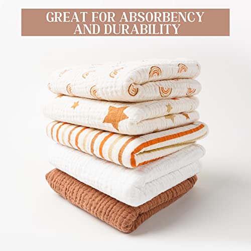 Mairmore 5 Pack Muslin Baby Burp Cloths- Neutral Muslin Burping Cloths For Baby Boys Girls And Newborn Towel, Unisex- Large Absorbent Burp Cloths-20X10 Inches #TOP6