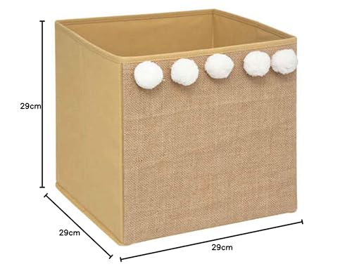 WELL HOME MOBILIARIO & DECORACIÓN Zestaw 3 pudełek do przechowywania dzieci z pomponami z juty - 29 x 29 x 29 cm