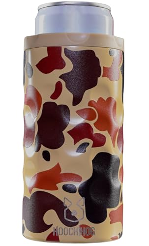 Hooch|Hog Slim Can Cooler Stainless Steel for 12 oz. Skinny Cans | 3x Insulated Beer Can Holder for Michelob Ultra, White Claw, Truly & Redbull (Old School Camo)