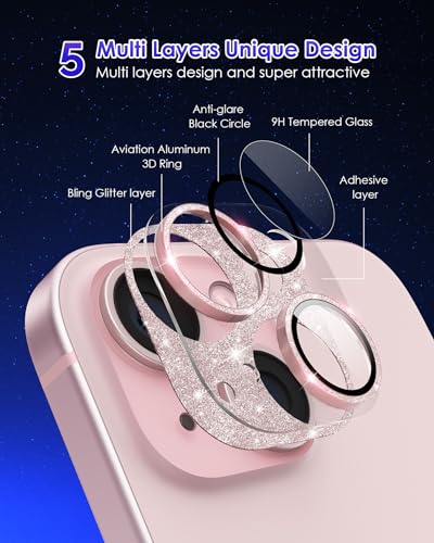 Protection objectif iPhone 15 Plus coque compatible verre trempé rose - 3