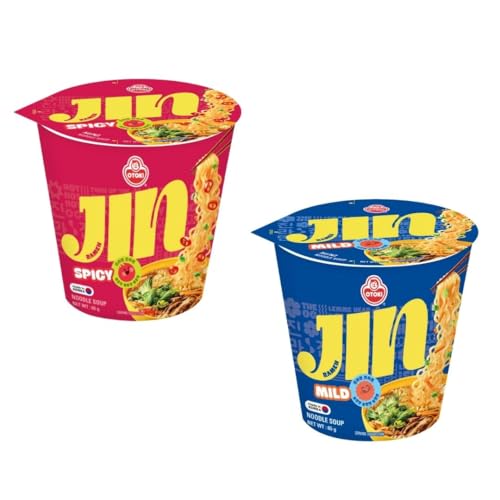 Image of OTOKI Jin Ramen Korean-Style Instant Cup Noodles (Spicy & Mild Flavor) 65g Each, Pack of 2 | Veg & Authentic Korean Ramen Noodle | The Product of Korea