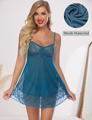 Image of SSoShHub Lace Babydoll Lingerie Sexy Mini Chemise Mesh Wedding Nightie Bridal Nightdress with Bikini