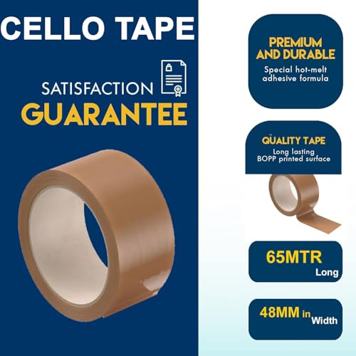 Image of D-fix 3 Rolls, Per Pack Self Adhesive Brown Packing Cello Tape - 65 Meters in Length - 48mm Width, BOPP Industrial Packaging Tape for E-Commerce Box Packing