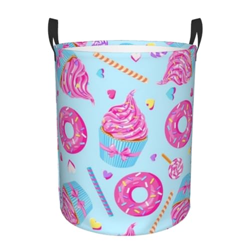Cesto Para Guardar Ropa 60L, Cupcakes Donuts Chispas Cestos Almacenaje Impermeable Plegable Redonda Para Ropa Sucia, Para Lavandería, Baño, Dormitorio