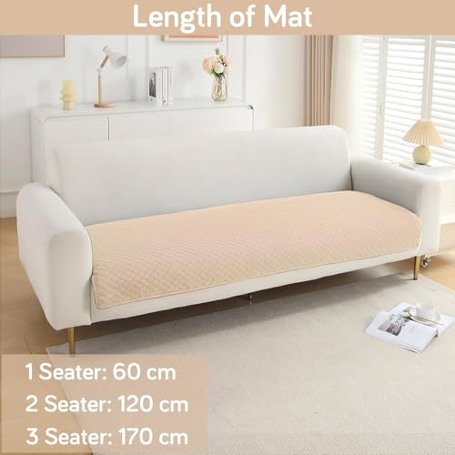 Image of HOKIPO Quilted Sofa Cover Mat for 2 Seater Sofa, Beige (NEW-IN-720-BGE)