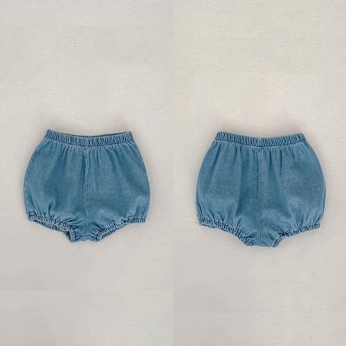 HOOLCHEAN Baby Infant Girls Soft Denim Sweet Sleeveless Ruffle Hem T-shirt Dress and Shorts Set4