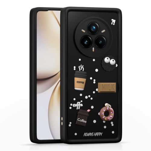 Image of Bintage Cute Fun Ball | Taddy Cartoon 3D Smiley Coffee Cup | Milk Donut | Full Protection Rubber Back Cover Compatible for Realme RMX5056 / 14Pro 5G - Black
