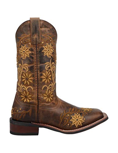Laredo Women's Brown Secret Garden Floral Embroidered Pull-On Cowgirl Boot 58222