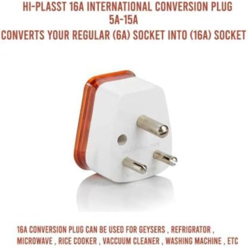 Image of HI-PLASST 6a to 16a Converter Plug | 6 amp to 16 amps Converter Plugs Useful for 16a Extension Board with16 amp Socket and 16 Ampere Plug Top,for A /C,Refrigrator,etc,230 Volt AC.(Orange,5 Pieces)