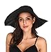 Lanzom Womens Sun Straw Hat Wide Brim Summer Hat Foldable Roll up Large Floppy Beach Hats (Style C-Black)