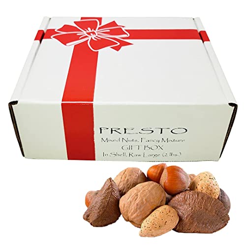 Presto Sales Gourmet Mixed Nuts in Shell 32 oz | Premium Holiday Gift or Any Occasion | Brazil Nuts, Hazelnuts, Walnuts, Almonds and Pecan | Raw, Fresh, High Protein, All Natural Nuts Mix | Packed in 2 lbs Gift Box
