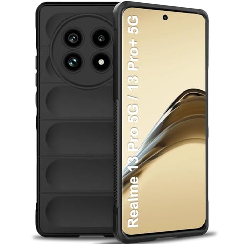 Image of TheGiftKart Liquid Silicon Back Cover Case for Realme 13 Pro / 13 Pro Plus 5G | ShockProof Military Grade Protection | Micro-Fibre Cloth On Inner Side | Built-In Anti-Slip Grip Back Cover (TPU, Black)